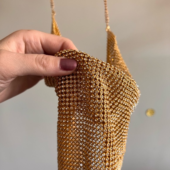 Gold Rhinestone Festival Party Backless Mesh Top - Picture 5 of 6